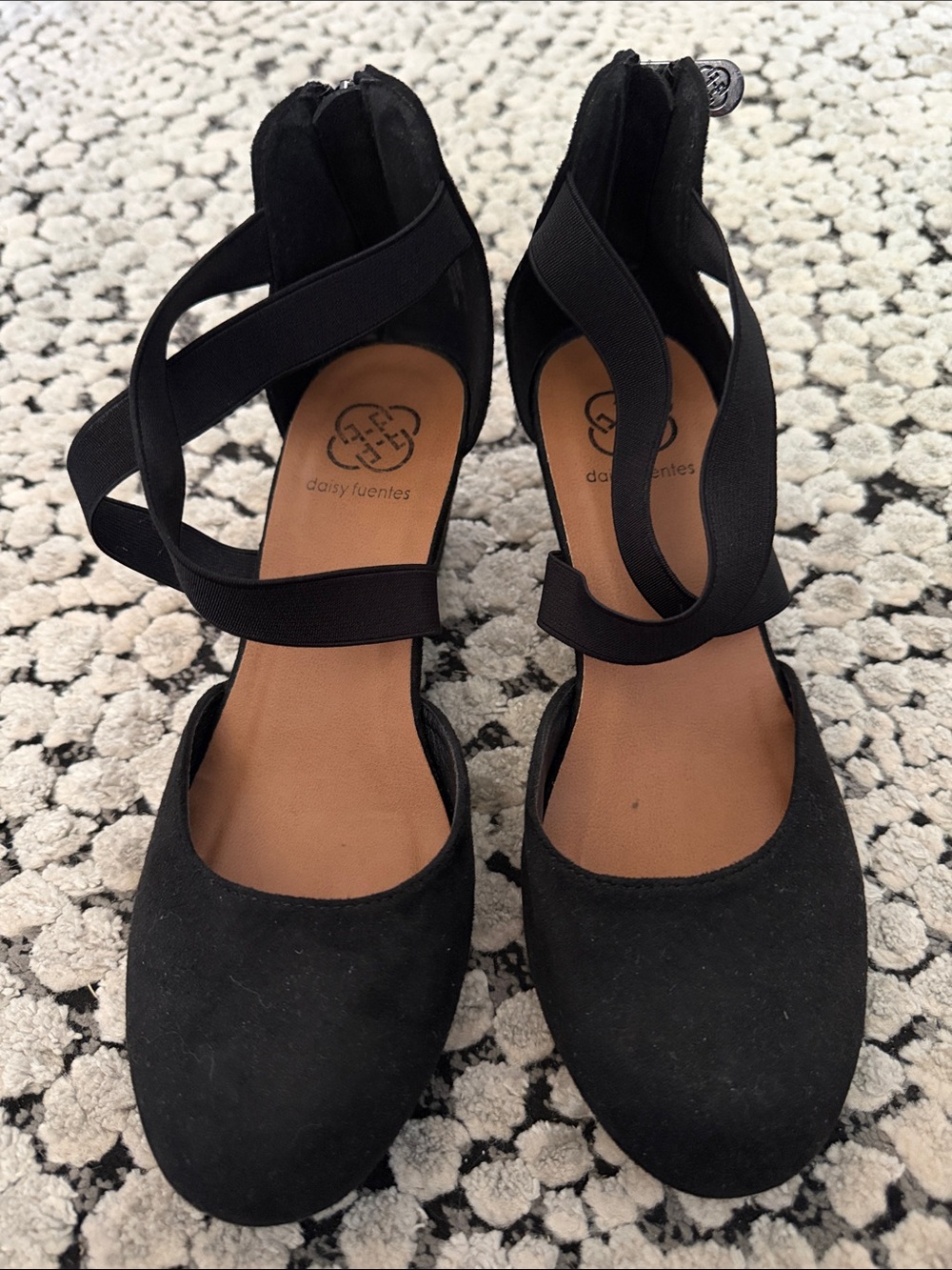Daisy Fuentes Black Suede Ankle Tie Flats